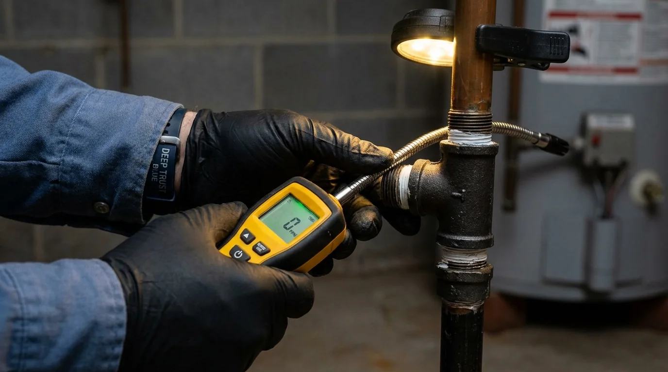 Gas leak detection with electronic sniffer by Johns Plumbing LLC in Winters