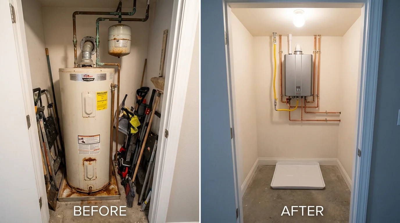 Tank water heater versus wall-mounted tankless unit comparison for Winters, CA homeowners