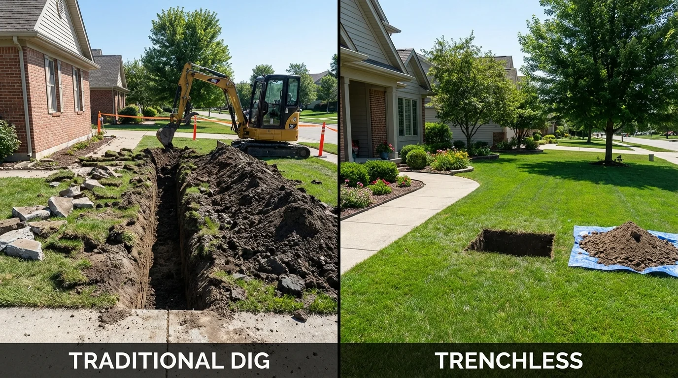 Trenchless sewer repair with minimal yard damage versus traditional excavation in Winters, CA